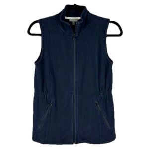 T by Talbots Cotton Terry Knit Navy Blue Vest Zipped Pockets Full-Zip Sm…